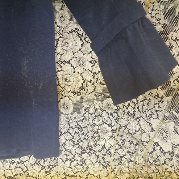 George Simonton navy blue trench coat paisley embossed ruffle cuffs shoulder pad - Picture 2 of 7